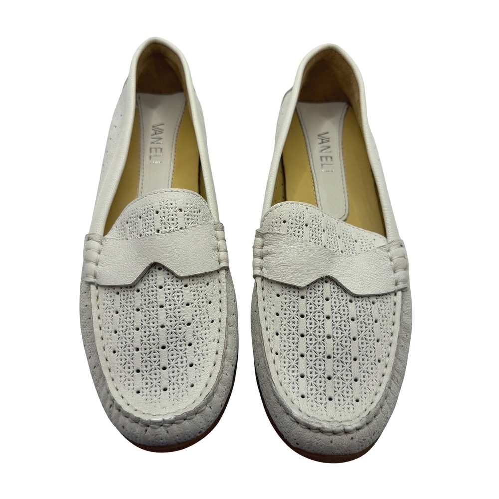 Vaneli Womens White Perforated Leather Driving Loafers Flats Size 7.5 M